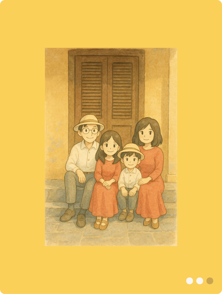 puuzl fotopuzzel inspiratie met een voorbeeld van dreamy (after). Afgebeeld zijn een gezin op vakantie op een trap, ze zien er gelukkig uit. Ideaal cadeau voor een familielid.