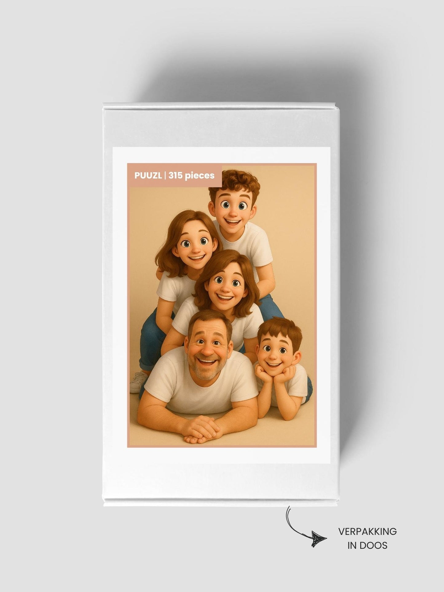Fotopuzzel van puuzl in klassieke puzzeldoos verpakt. Makkelijk op te bergen of om cadeau te geven. Illustratie in Cartoon stijl ontworpen door puuzl voor jou.