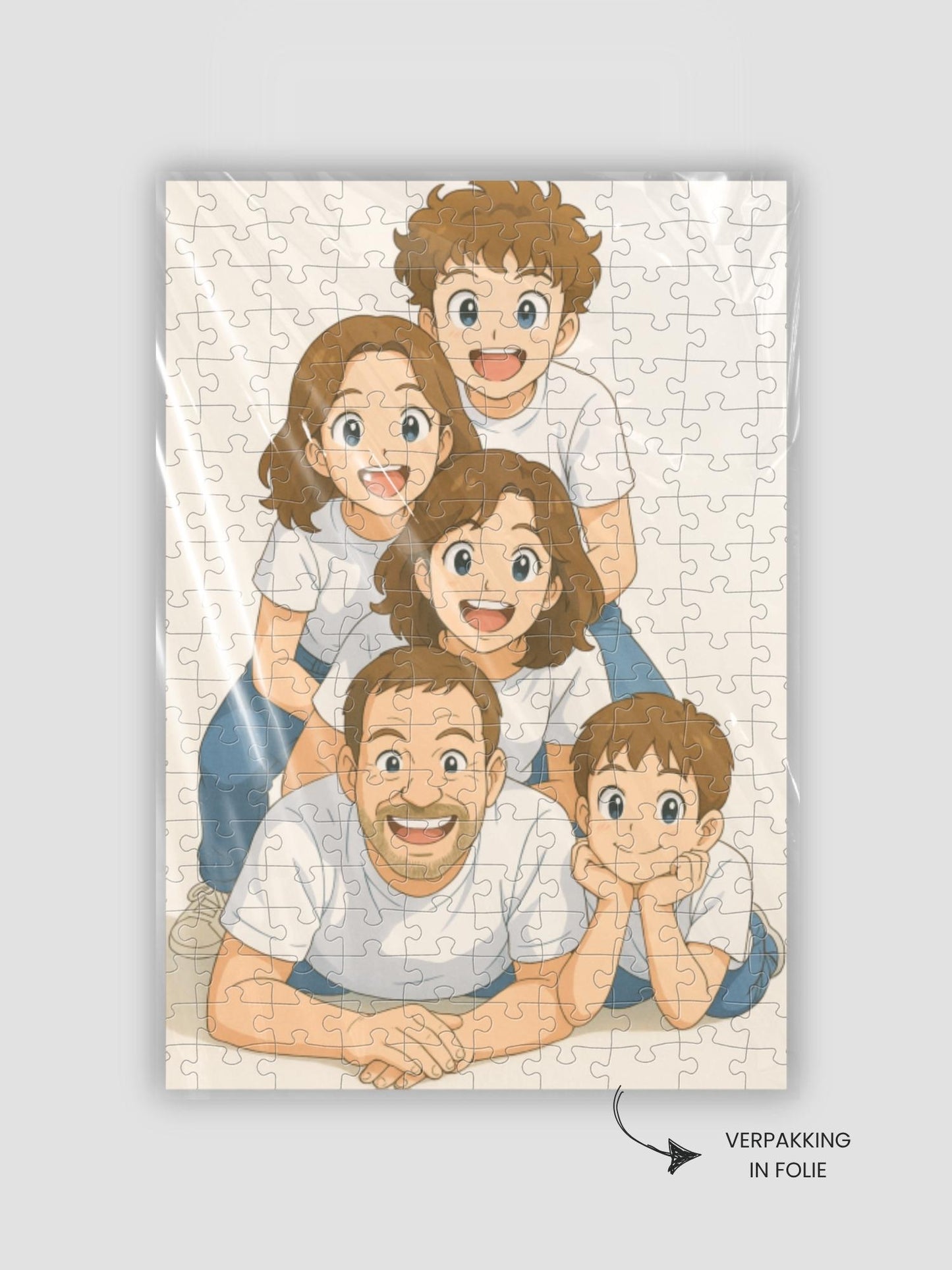 Fotopuzzel van puuzl verpakt in folie. Unieke illustratie gemaakt van jouw foto (anime stijl). Leuk als cadeau voor een verjaardag, housewarming, jubileum of gewoon zomaar. Een blijvende herinnering met lijst als je de legpuzzel ophangt met een puuzl lijst.