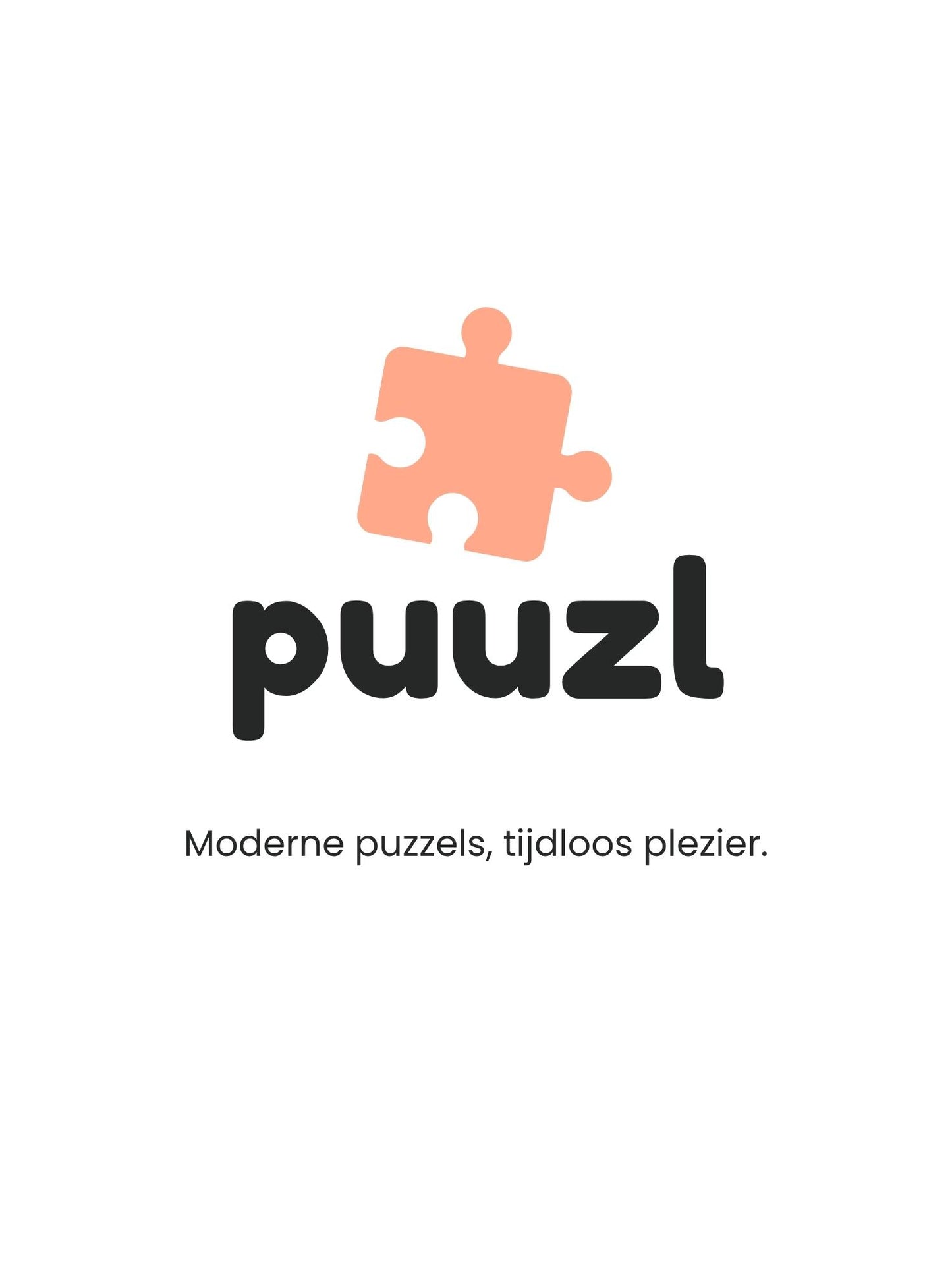 Het logo van puuzl met slogan: Moderne puzzels, tijdloos plezier. Unieke fotopuzzels in speciale stijlen gemaakt door puuzl voor jou.
