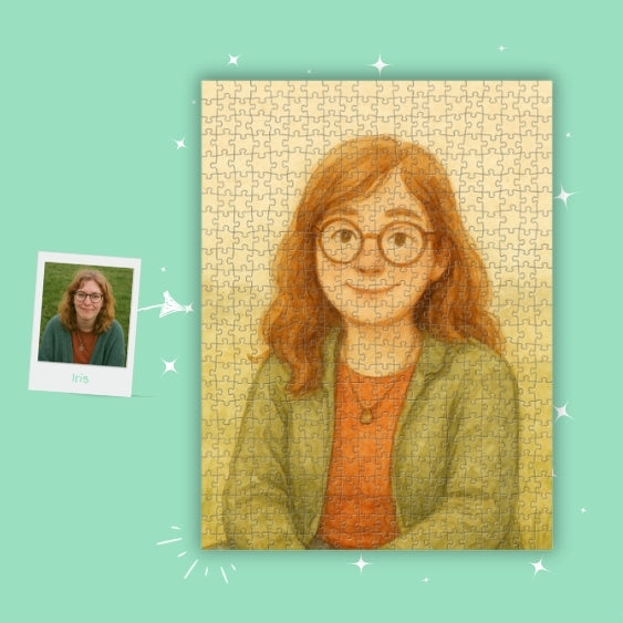 Van foto (voor) tot fotopuzzel (na) in Nostalgia stijl. Een uniek solo portret van een geliefde. Een speciaal cadeau voor iemand, of gewoon lekker voor jezelf.