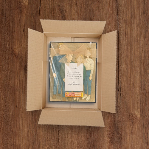 Een ontvangen cadeauset in de stijl nostalgia. Inclusief fotopuzzel, lijst, handgeschreven kaart en iets lekker van Tony's. Klaar om meteen verzonden te worden naar gelukkige ontvanger. Snelle standaard levering, spoed leveringen ook mogelijk.
