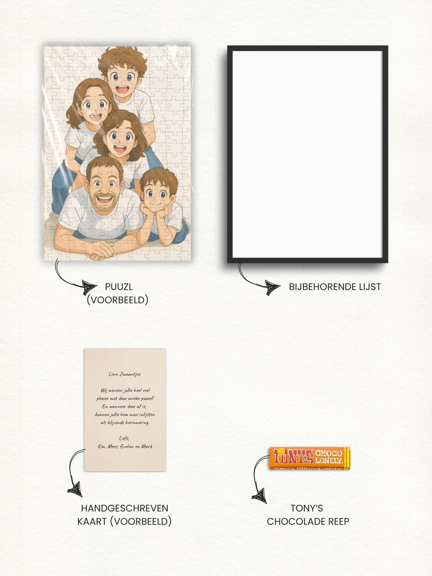 Familiepuzzel als cadeau voor vrienden en familie. Een fotopuzzel van jouw mooiste foto. Kies een stijl en puuzl maakt er een unieke illustratie van. Makkelijk om te geven of direct op te laten sturen. Snel verzonden zonder gedoe. 