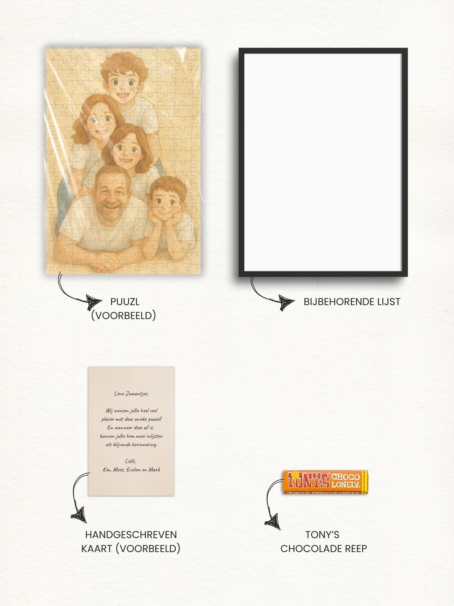 Fotopuzzel cadeauset voor vrienden, familie of andere geliefden. Ideaal cadeau en altijd een verrassing. Stel zelf je cadeau samen en kies een uniek illustratie stijl van puuzl.