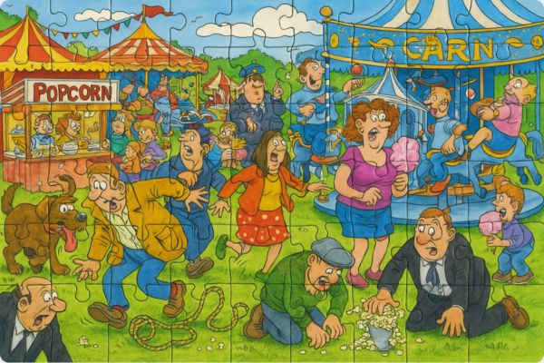 Humoristische puzzel in Wasgij sfeer als inspiratie voor persoonlijke fotopuzzel van puuzl